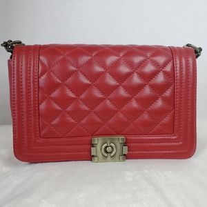 Red Quilted Leather Shoulder Bag